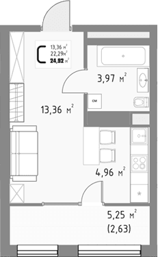Продается 1-комн. квартира, 22.29 м²