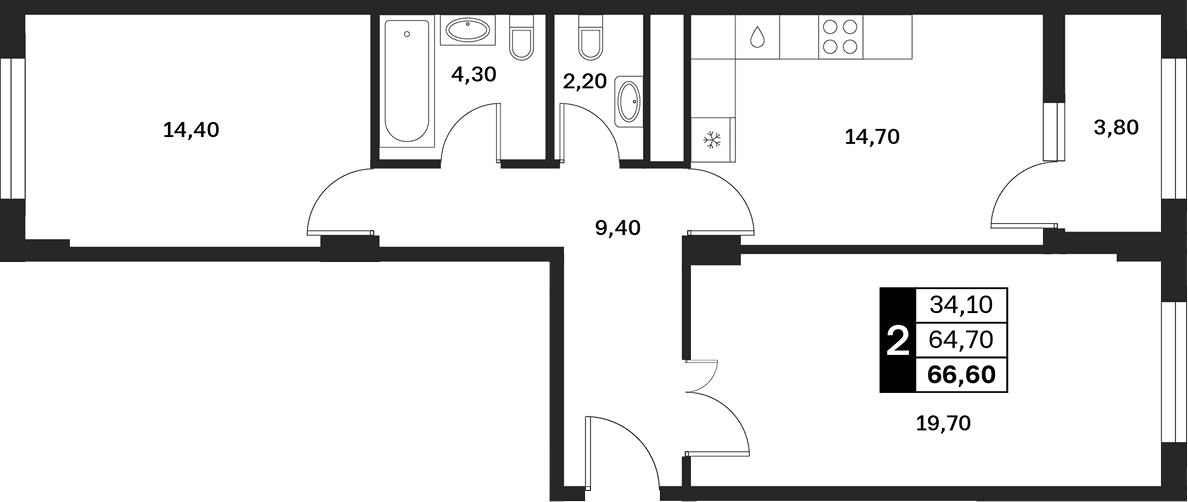 Продается 2-комн. квартира, 64.7 м²