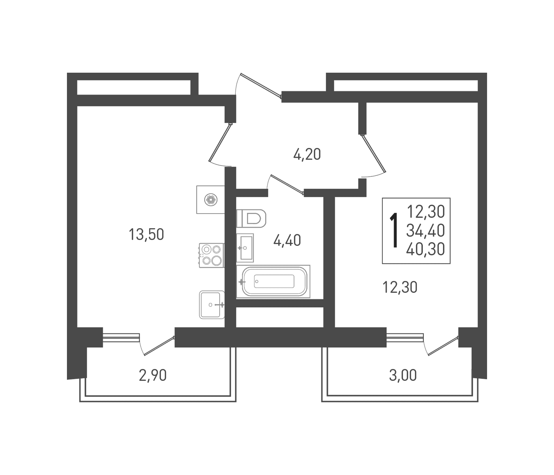 Продается 1-комн. квартира, 34.4 м²