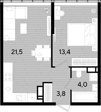 Продается 1-комн. квартира, 41.4 м²