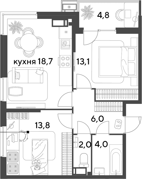 Продается 3-комн. квартира, 57.6 м²