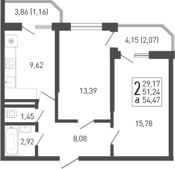 Продается 2-комн. квартира, 49.23 м²