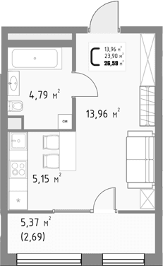 Продается 1-комн. квартира, 23.9 м²