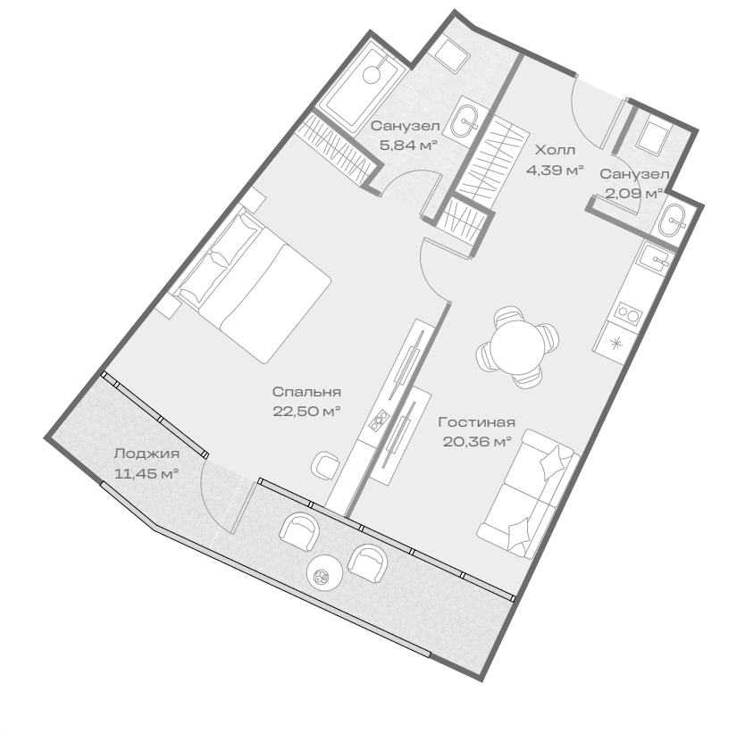 Продается 1-комн. квартира, 55.15 м²