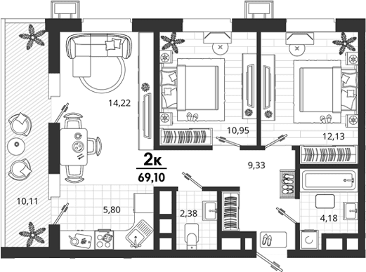 Продается 2-комн. квартира, 58.99 м²