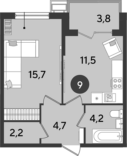 Продается 1-комн. квартира, 38.3 м²