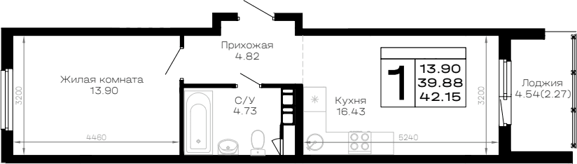 Продается 1-комн. квартира, 39.88 м²