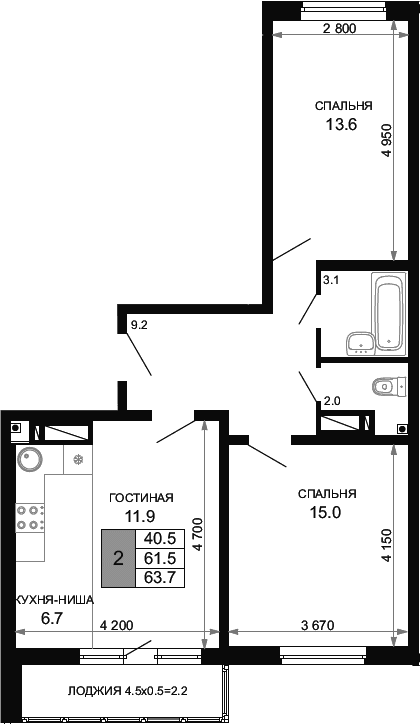 Продается 3-комн. квартира, 61.5 м²