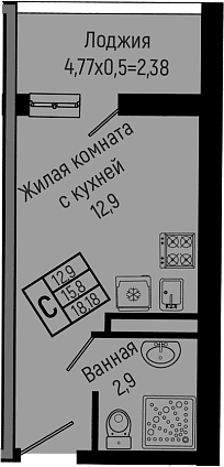 Продается 1-комн. квартира, 15.8 м²
