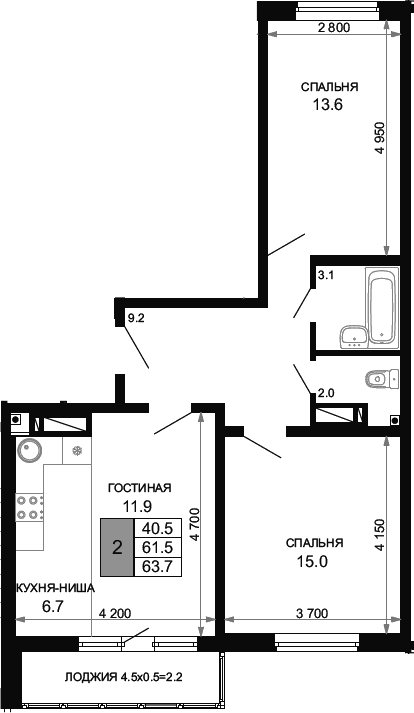 Продается 3-комн. квартира, 61.5 м²