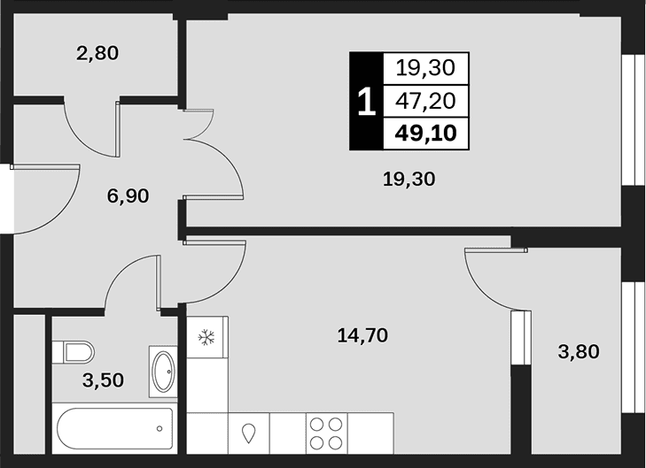 Продается 1-комн. квартира, 47.2 м²