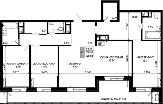 Продается 4-комн. квартира, 116.51 м²