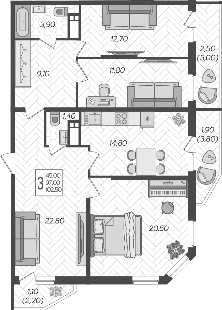 Продается 3-комн. квартира, 98.4 м²