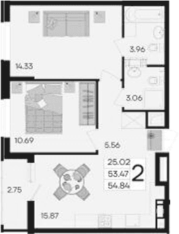 Продается 2-комн. квартира, 53.47 м²