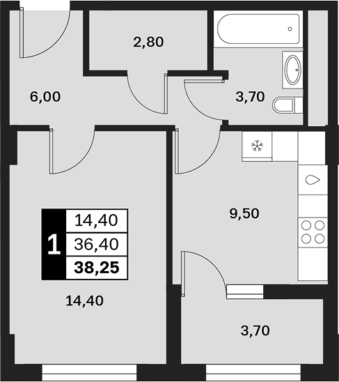 Продается 1-комн. квартира, 36.4 м²