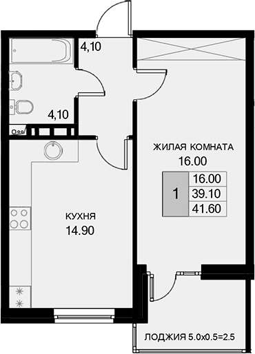 Продается 1-комн. квартира, 39.1 м²