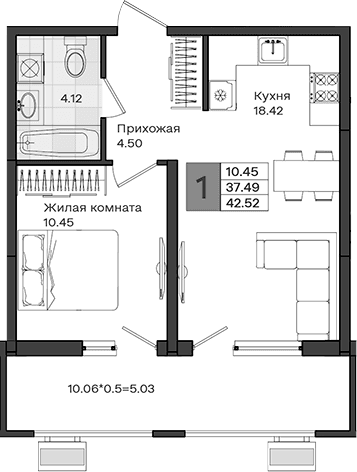 Продается 1-комн. квартира, 37.49 м²