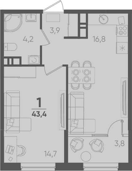 Продается 1-комн. квартира, 39.6 м²