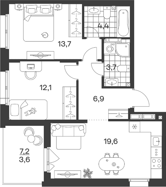Продается 3-комн. квартира, 60.4 м²