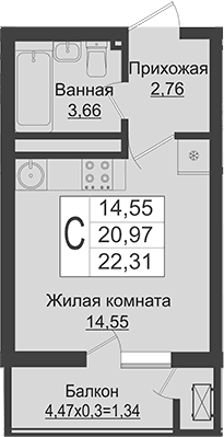 Продается 1-комн. квартира, 20.97 м²