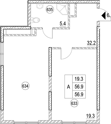 Продается 1-комн. квартира, 56.9 м²