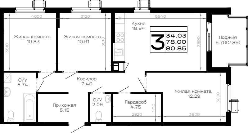 Продается 3-комн. квартира, 78 м²