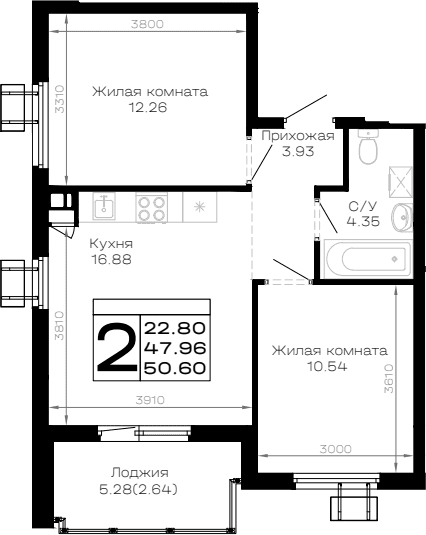 Продается 2-комн. квартира, 47.96 м²