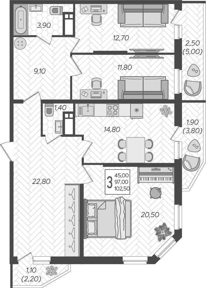Продается 3-комн. квартира, 98.3 м²