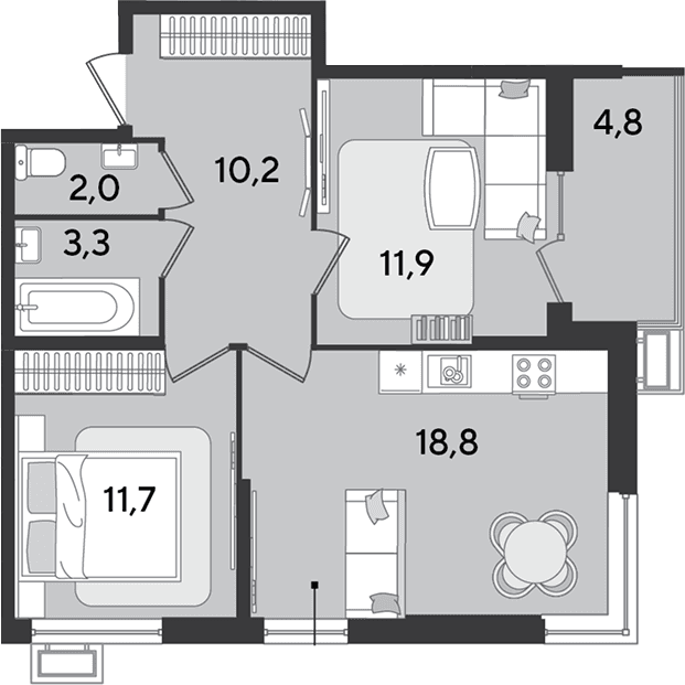 Продается 3-комн. квартира, 57.9 м²