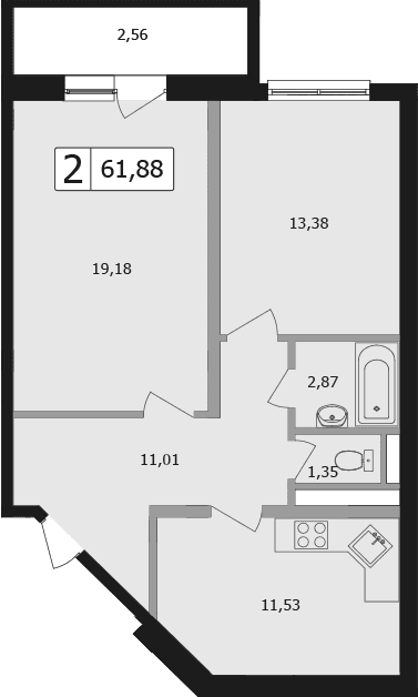Продается 2-комн. квартира, 61.9 м²