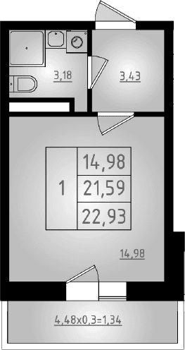 Продается 1-комн. квартира, 21.59 м²