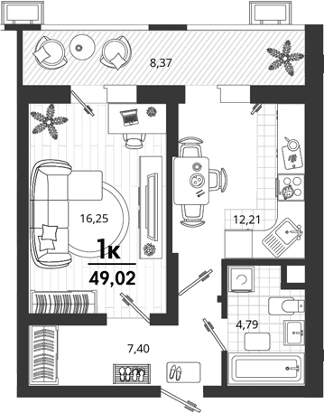 Продается 1-комн. квартира, 40.65 м²