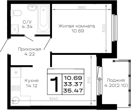 Продается 1-комн. квартира, 33.37 м²