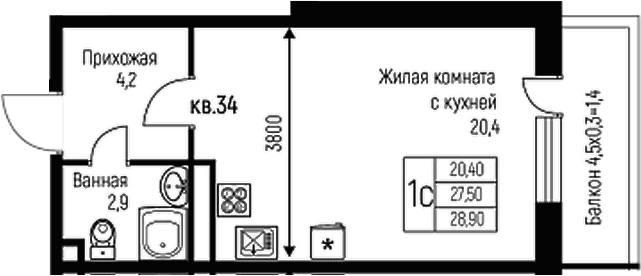 Продается 1-комн. квартира, 27.5 м²