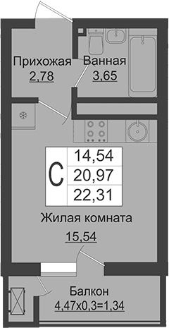 Продается 1-комн. квартира, 20.97 м²