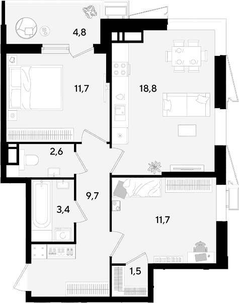 Продается 3-комн. квартира, 59.4 м²