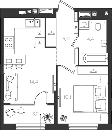 Продается 1-комн. квартира, 33.9 м²