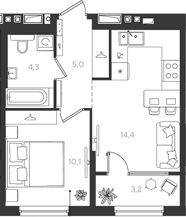 Продается 1-комн. квартира, 33.8 м²
