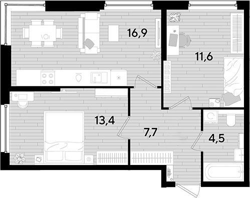 Продается 2-комн. квартира, 54.1 м²