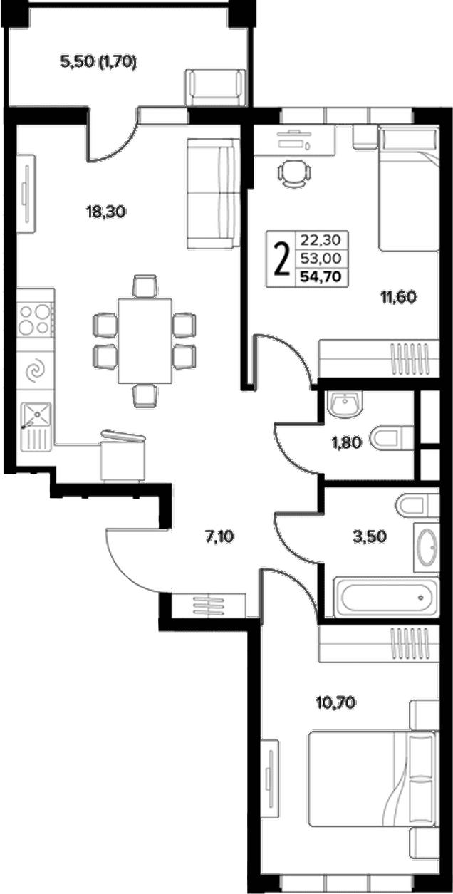 Продается 2-комн. квартира, 53 м²