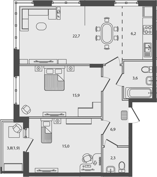 Продается 3-комн. квартира, 72.6 м²