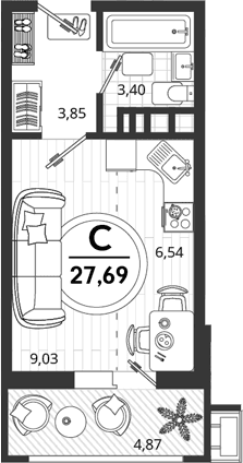 Продается 1-комн. квартира, 22.82 м²