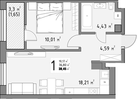 Продается 1-комн. квартира, 36.8 м²