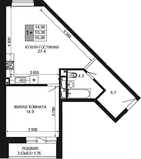 Продается 2-комн. квартира, 53.3 м²