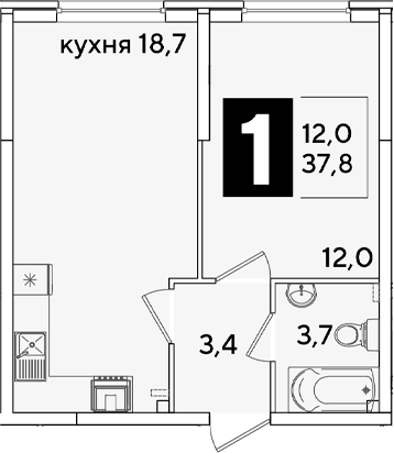 Продается 2-комн. квартира, 37.8 м²