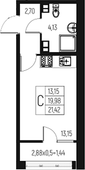 Продается 1-комн. квартира, 19.98 м²