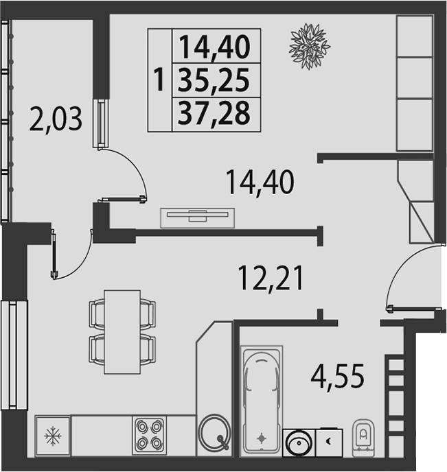 Продается 1-комн. квартира, 35.25 м²