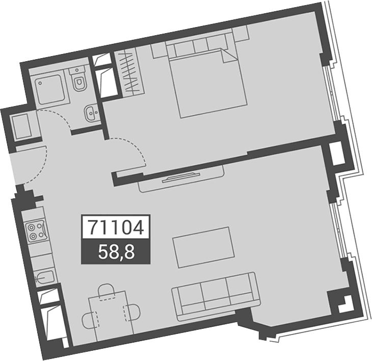 Продается 1-комн. квартира, 58.8 м²