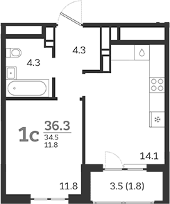 Продается 1-комн. квартира, 34.5 м²