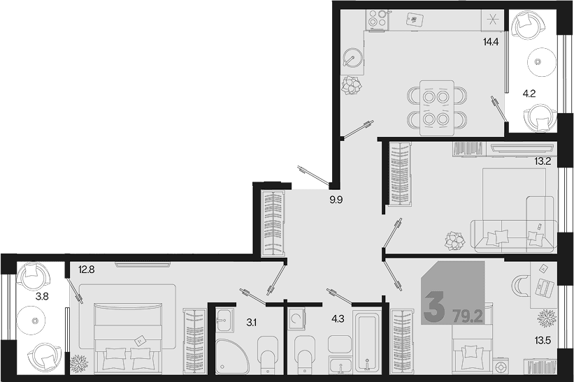 Продается 3-комн. квартира, 71.2 м²